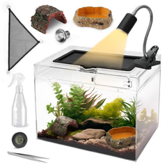AZV terrario compacto, tanque-12x9x7, ideal para reptiles pequeños en escritorio.