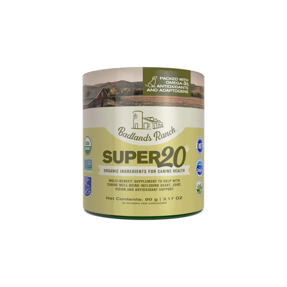 Badlands Ranch Super20, botella, apoyo a la salud articular de tu perro.