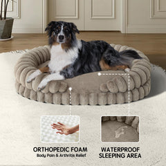 BALANCE cama para perro calmante, vista lateral de cama oval 36 pulgadas con borde acolchado.