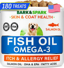 BARK&SPARK Omega3: bote de golosinas para perros, fácil de usar diariamente para el pelaje.