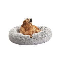 Bedfolks Donut Calma: cama para perro gris claro de 36 pulgadas para dormir seguro