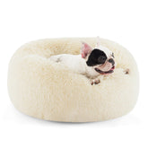Bedsure cama para perros en forma de dona, 27 pulgadas, marfil, descanso cómodo.