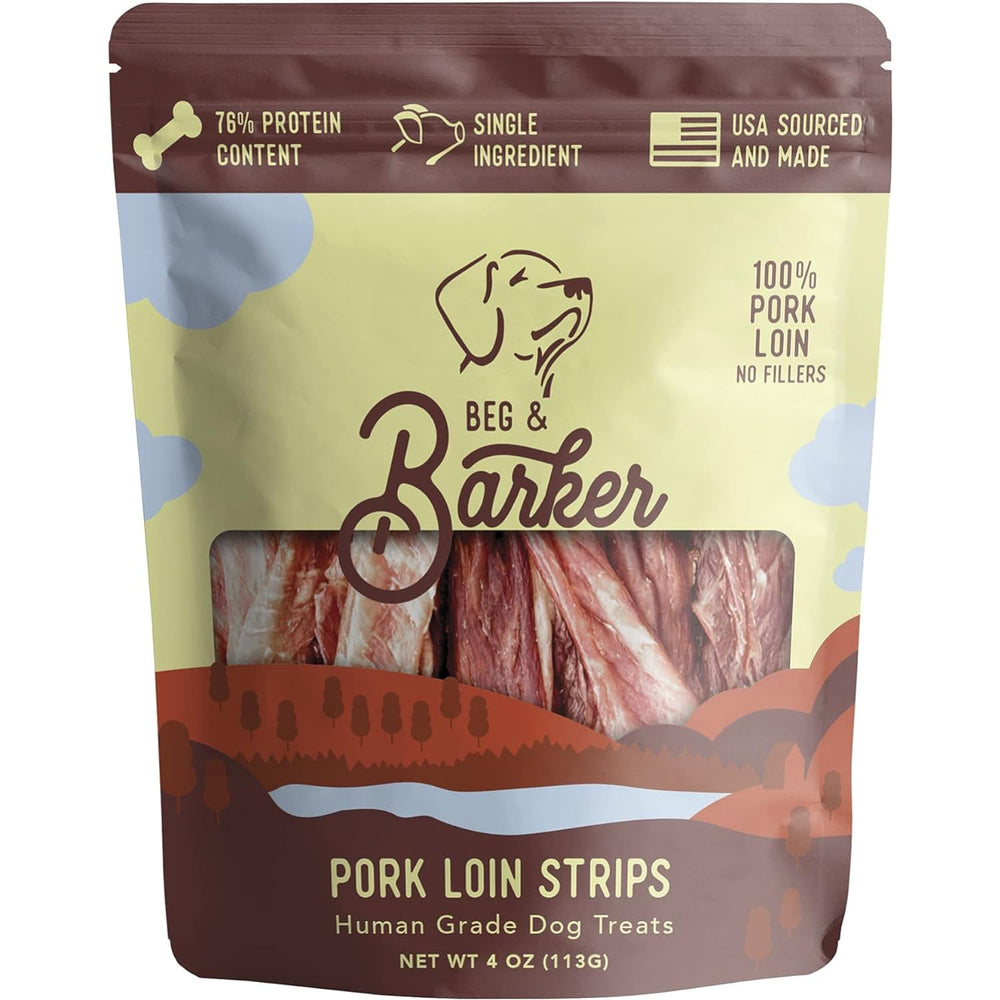 Beg & Barker jerky de cerdo en tiras para entrenamiento canino.