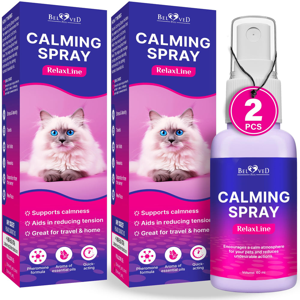 Spray Beloved Pets con feromonas calmantes para gatos promueve la relajación.