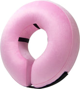 BENCMATE collar inflable para perro rosa, vista frontal, cómodo para comer y beber.