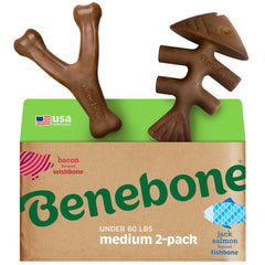 Benebone dos-pack: mordedores Fishbone y Wishbone para perros activos