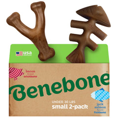 Benebone dos-pack Fishbone y Wishbone, masticación prolongada para perros.