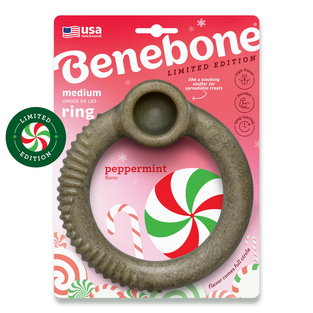 Benebone Peppermint Ring edición navidad con aroma a menta para juego seguro.