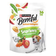Beneful Baked Delights Snackers peanut butter pack shot with crunchy exterior