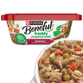 Beneful estofado de carne con guisantes y zanahorias para perros adultos.