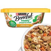 Beneful estofado de pollo con arroz y zanahorias: trozos jugosos para perros adultos.