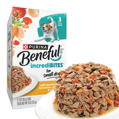 Beneful pollo real y verduras en salsa, sabor auténtico para razas pequeñas.