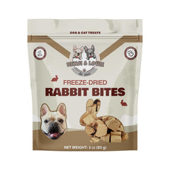 Bocados de conejo liofilizados de Benji & Louie en paquete de 85 g para perros y gatos.