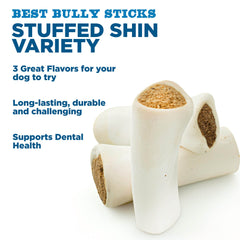 Best Bully Sticks relleno mantequilla de cacahuate en hueso de espinilla para masticar delicioso.