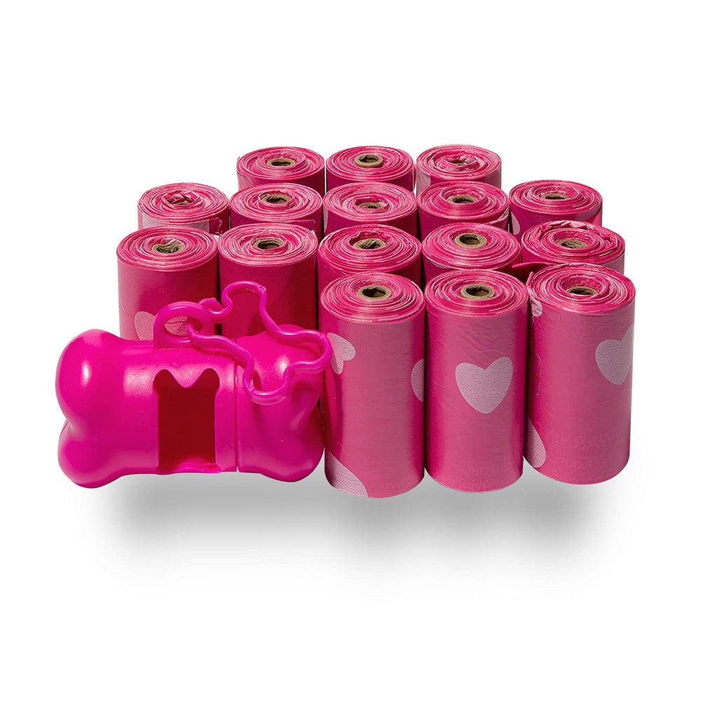 Bolsas para caca de perro Best Pet Supplies en rosa con corazón, ideales para paseos