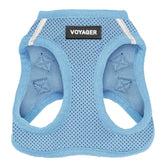 Arnés Voyager de Best Pet Supplies con malla de aire azul, cómodo para paseos diarios.