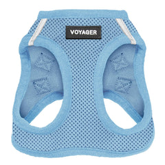 Arnés Voyager de Best Pet Supplies con malla de aire azul, cómodo para paseos diarios.
