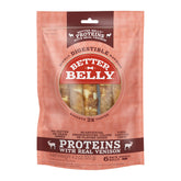 Better Belly Proteins venison rolls pack; highly digestible chew for dogs.