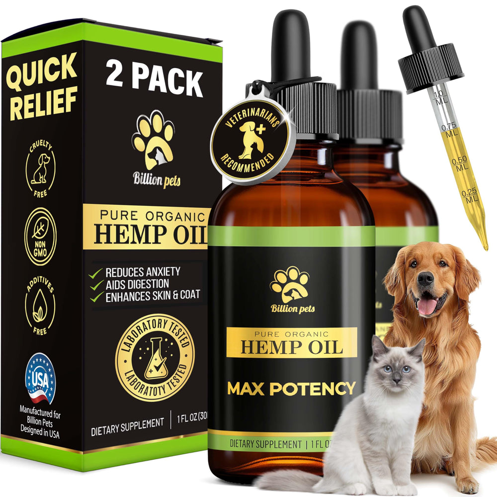 Billion Pets: botella de aceite de cáñamo para perros y gatos, uso diario.
