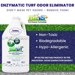 BioTurf BioS+ aplicado en césped artificial para eliminar olores.
