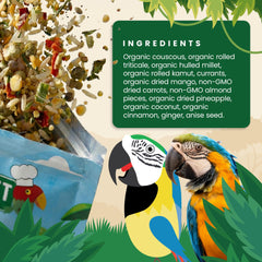 Mezcla de granos y frutas natural de Bird Street Bistro para aves.