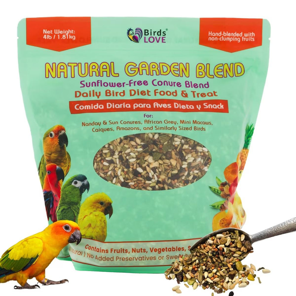 Birds LOVE conuros: mezcla jardín natural 4 lb para diversidad de nutrientes