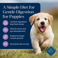Blue Buffalo Basics Puppy con DHA y ARA para desarrollo cerebral y visual.