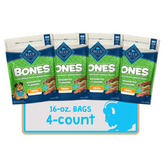 Blue Buffalo Bones sabor res, huesos pequeños crujientes para entrenamiento.