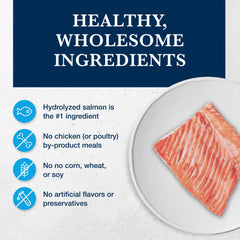 Blue Buffalo HF Hydrolyzed Salmón, ingredientes clave en la lista de la etiqueta.