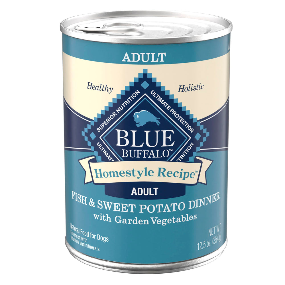 Blue Buffalo Homestyle Receta en lata 12,5 onzas, comida completa para perros adultos.