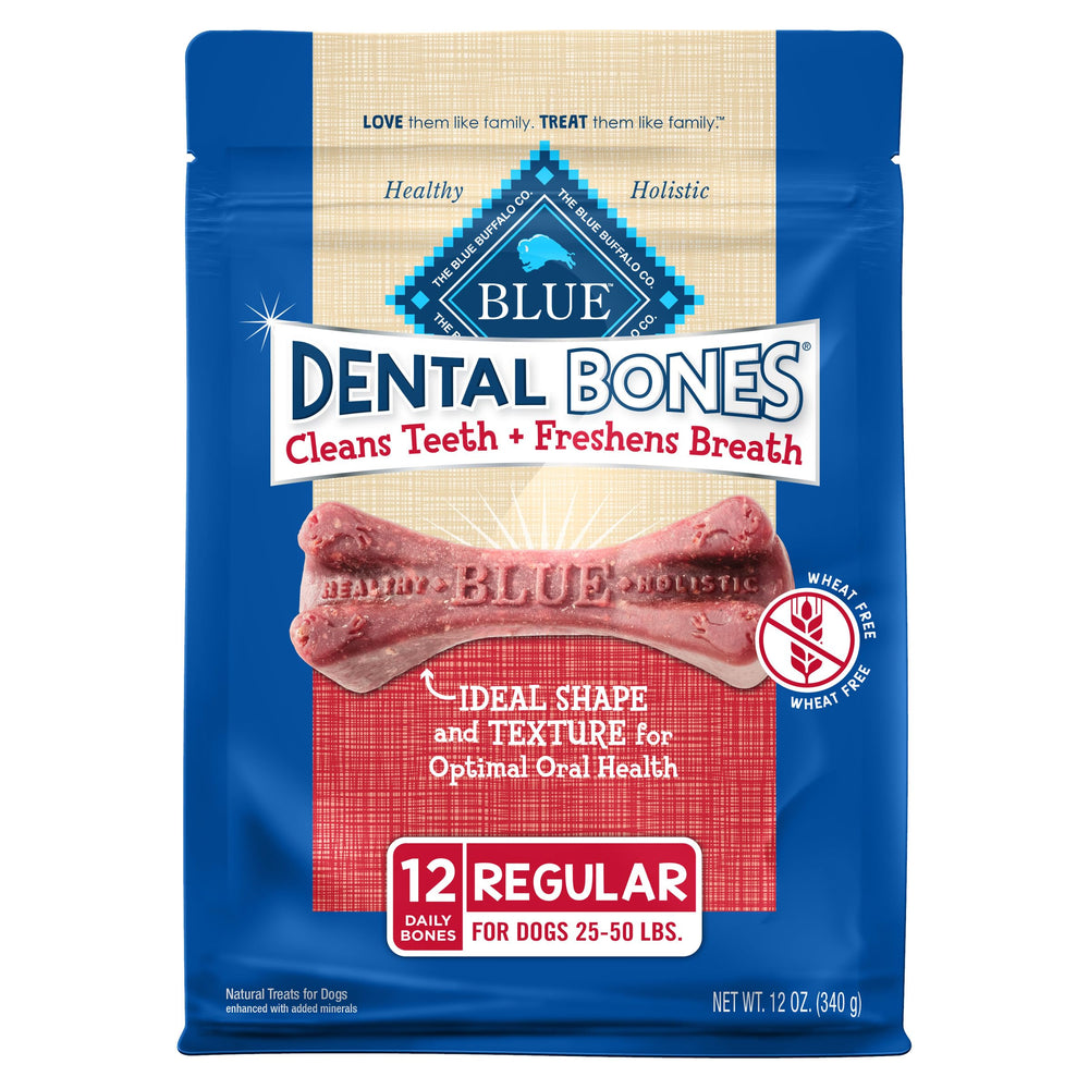 Blue Buffalo huesos dentales naturales regulares para perros medianos, limpieza dental suave