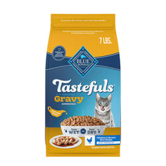 Blue Buffalo Tastefuls Gravy Experience en envase de 7 libras, ideal para alimentar gatos adultos.