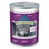Blue Buffalo Wilderness: lata de res y pollo con granos, sabor completo para perros