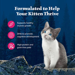 Blue Buffalo Wilderness sin-granos-subproductos-pollo: fórmula limpia para gatitos.