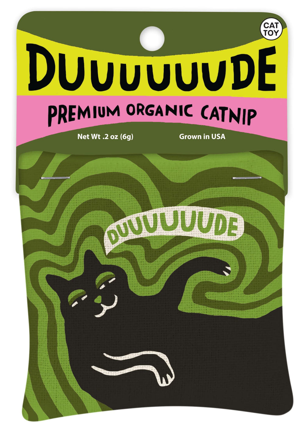 Blue Q Duuuuuuude, saco catnip con serigrafía divertida para juego prolongado