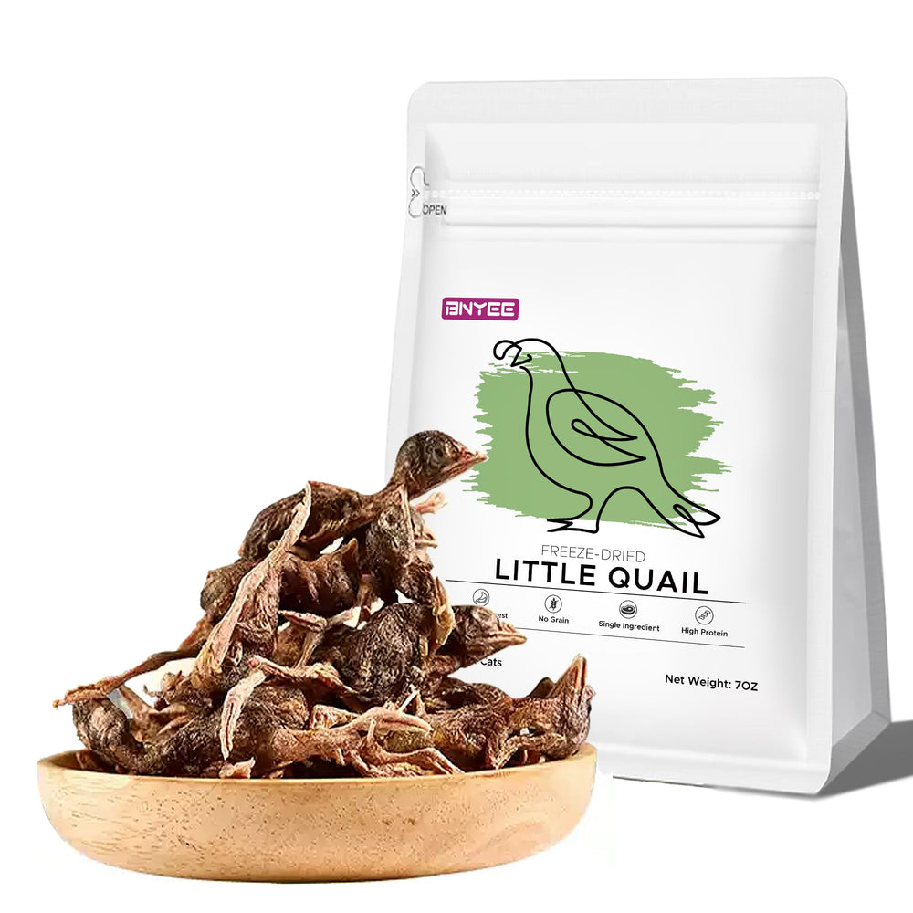 BNYEE codorniz liofilizada en envase doble aluminio, práctico y fresco para perros y gatos