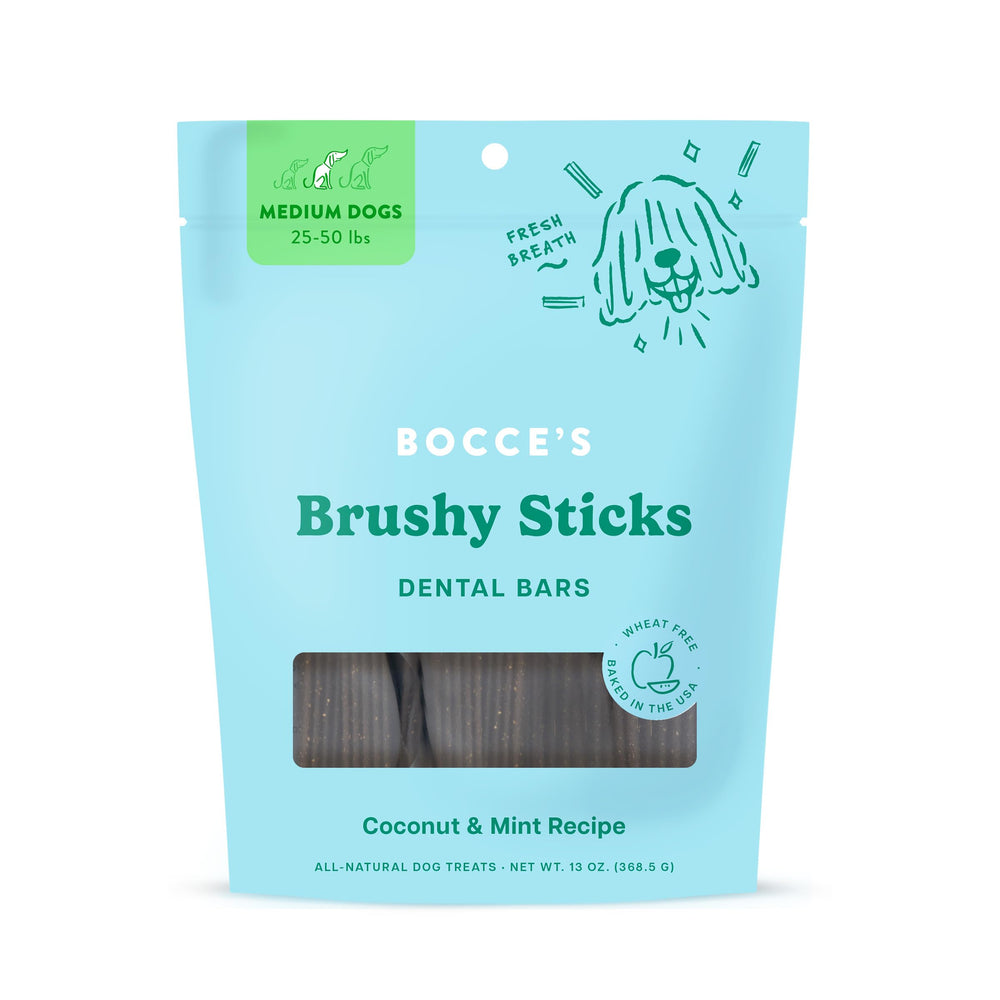 Bocce's Bakery Brushy Stick dentaire, forme brosse pour nettoyer les dents des chiens en douceur.