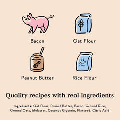 Golosinas Bocce's Bacn Nutty con mantequilla de maní y tocino para perros.