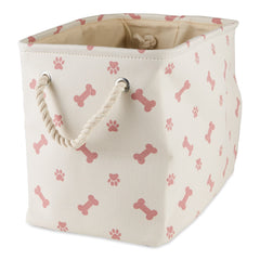 Bone Dry almacén para mascotas con huellas y hueso en rosa, práctico para juguetes y premios