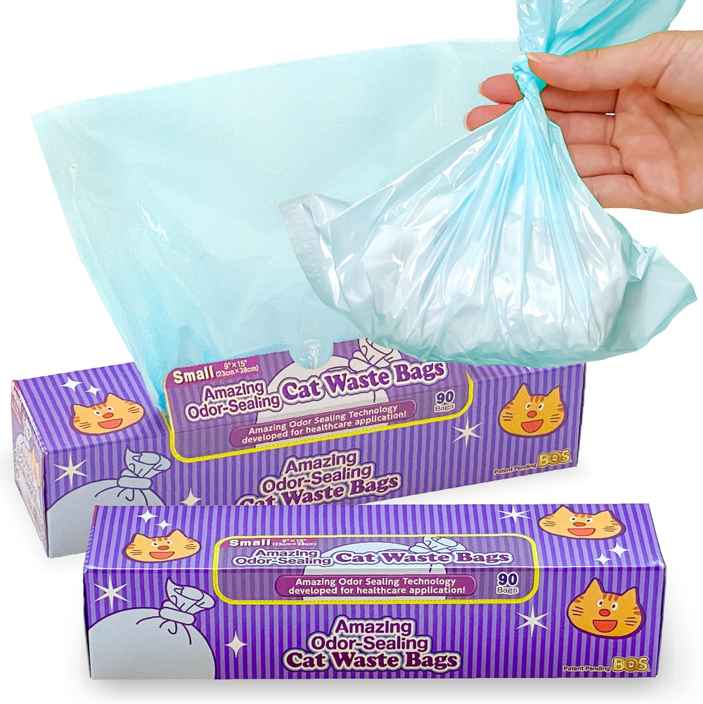 BOS bolsas de desechos de gato con sellado de olores en caja frontal.