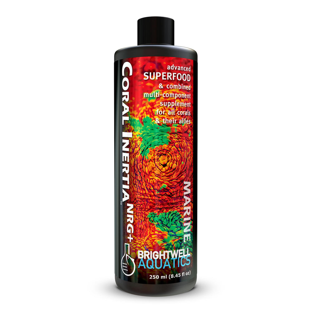 Brightwell Aquatics Coral Inertia NRG+ presentación botella, alimenta corales con nutrientes clave.