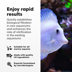 Brightwell Aquatics MicroBacter Start XLM, etiqueta del producto con guía rápida.