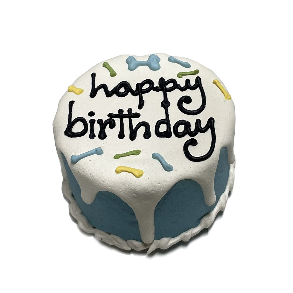 Bubba Rose Blue Dog Birthday Cake full presentation shows a crunchy celebratory treat.