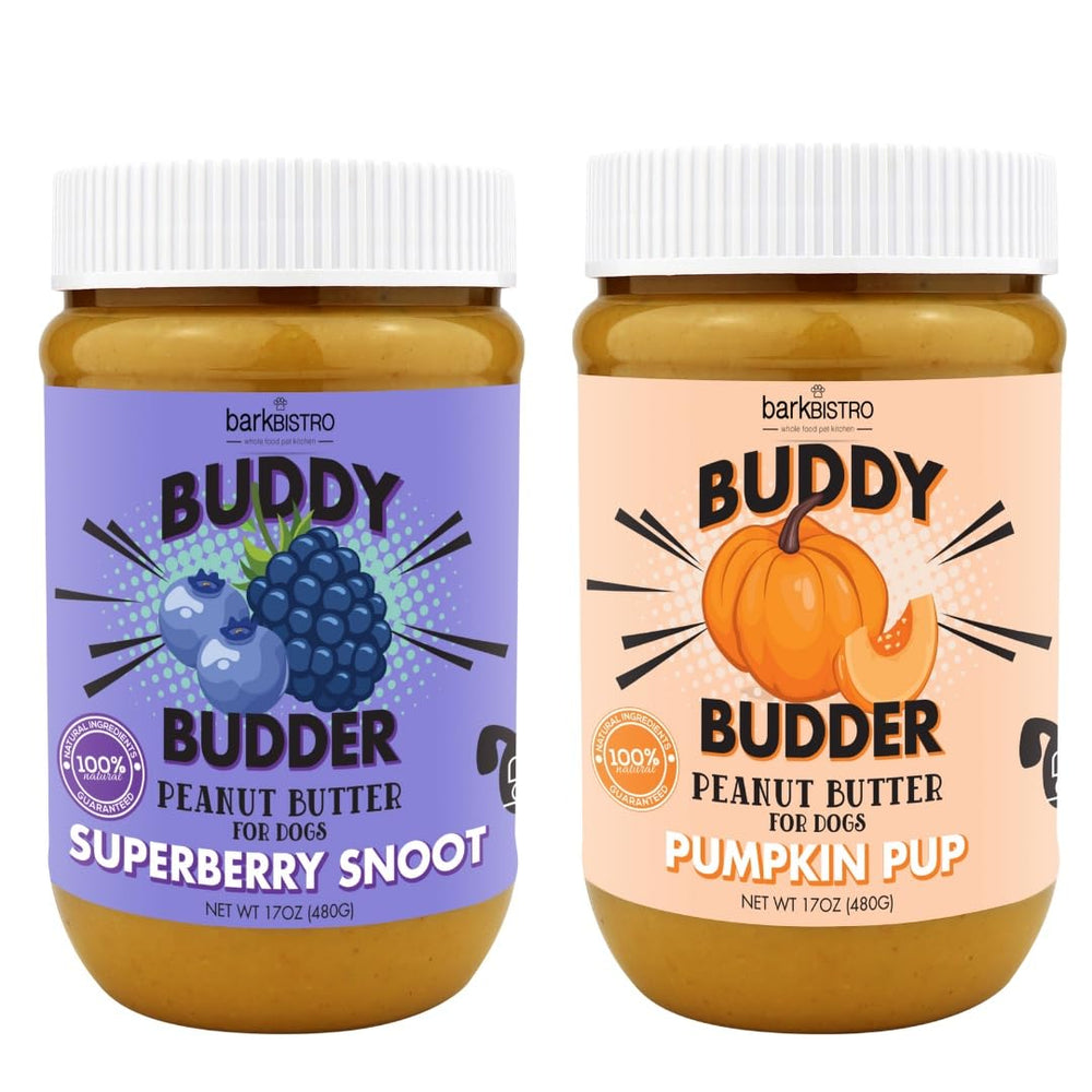 BUDDY BUDDER Bark Bistro Superberry Snoot en frascos 17 oz, ideal para untar.