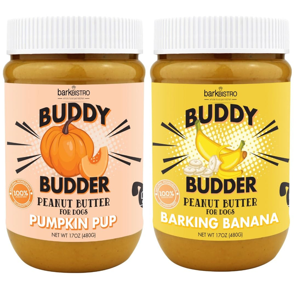 BUDDY BUDDER Barkin Banana + Pumpkin para perros, crema cremosa ideal como premio.