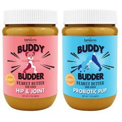Bow-Wow Blueberry de Buddy Budder, probiótico y prebiótico para apoyar la digestión canina.