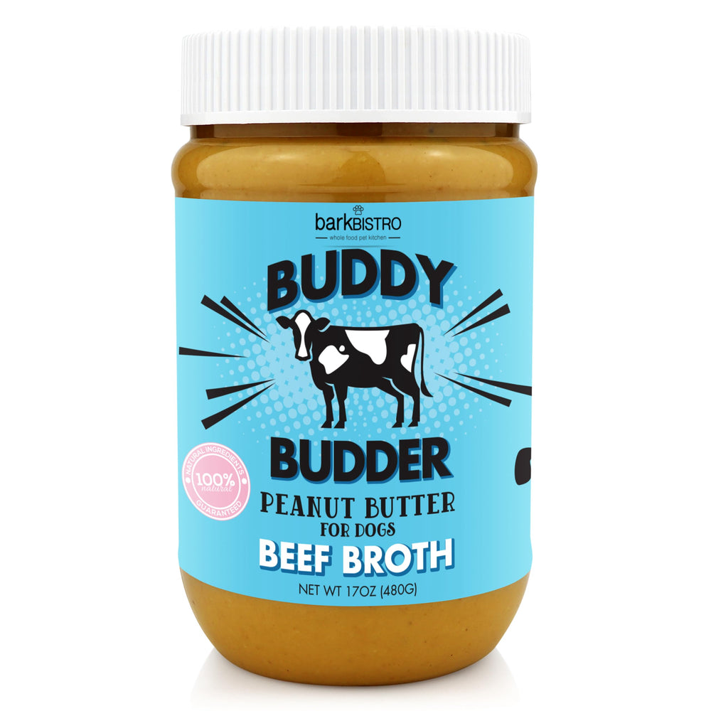 Buddy Budder mantequilla de maní para perros en frasco, premio natural.