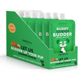 Buddy Budder Relax Rover pack de 6, crema de maní para perros que favorece momentos de juego.