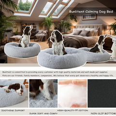 Detalle de pelaje sintético suave de la cama Bunlitent para perros.