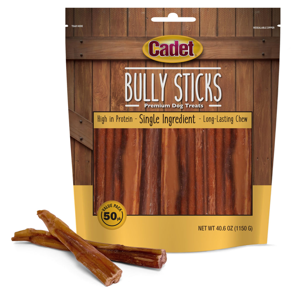 Cadet Bully Sticks para perros pequeños, pizzle de vacuno 100%, recompensa duradera.